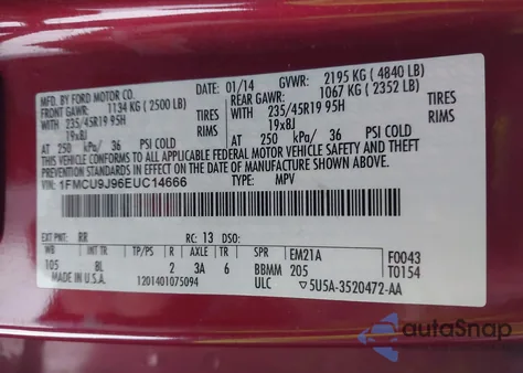 2014 Ford Escape Titanium from USA, damaged, VIN 1FMCU9J96EUC14666